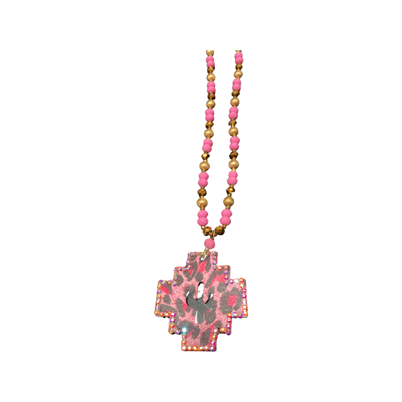 Pink leopard necklace with earrings