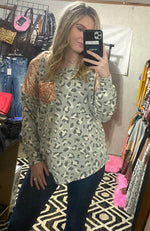 Gray leopard print bling top