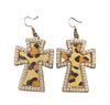 Leopard pearl cross earrings