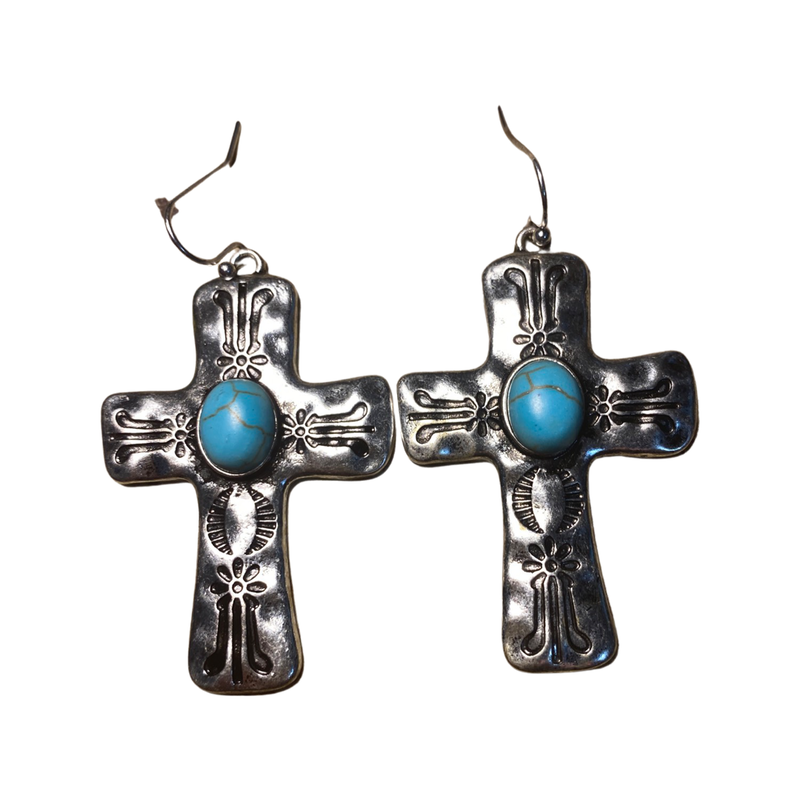 Western design stone cross earrings