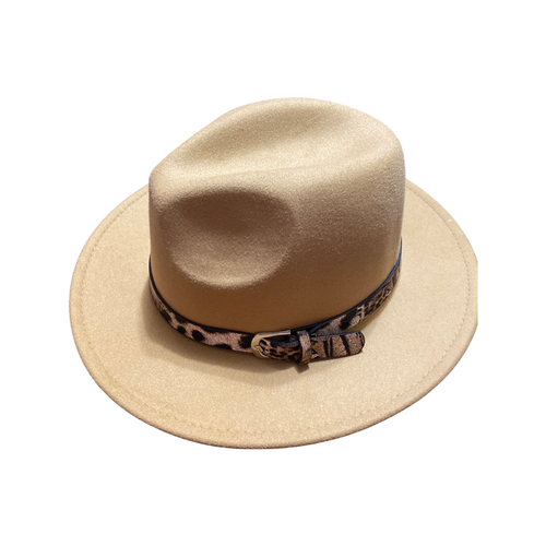 Tan hat with leopard band