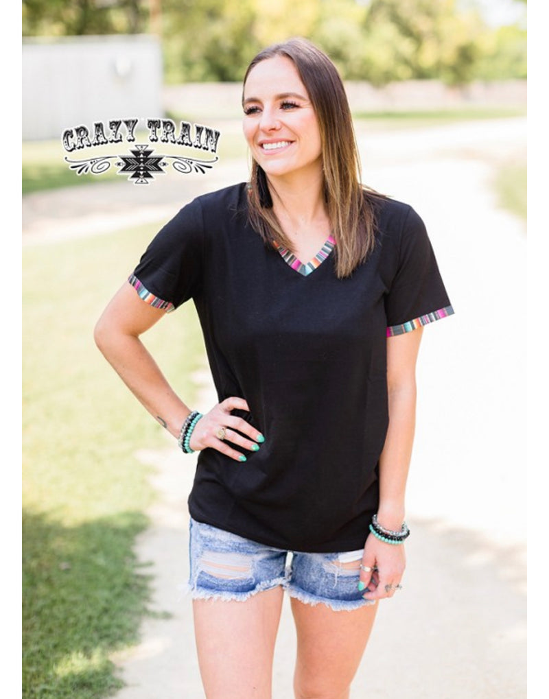 Crazy train black tee with rainbow edges