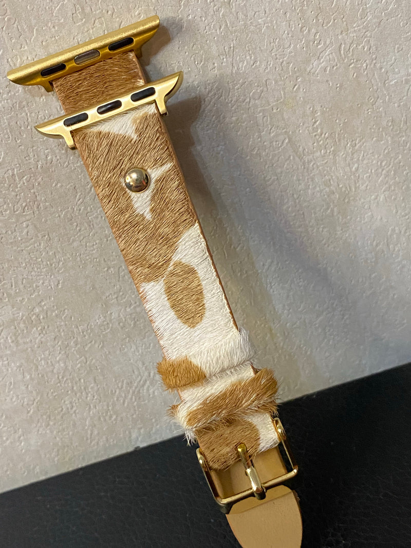 Cow print watch bands light brown